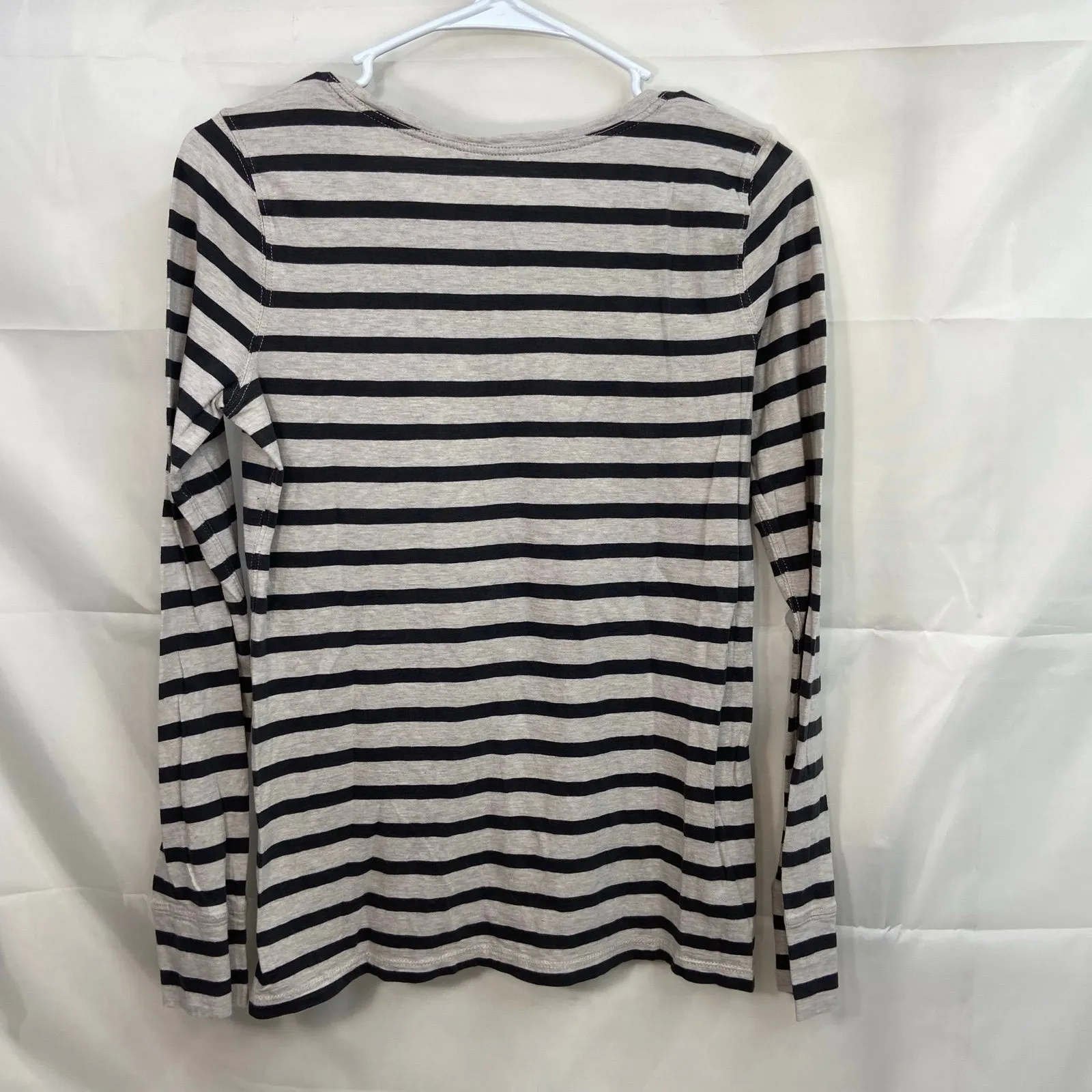 Ann Taylor LOFT women's beige gray striped long sleeve casual cotton shirt‎ M - Image 5