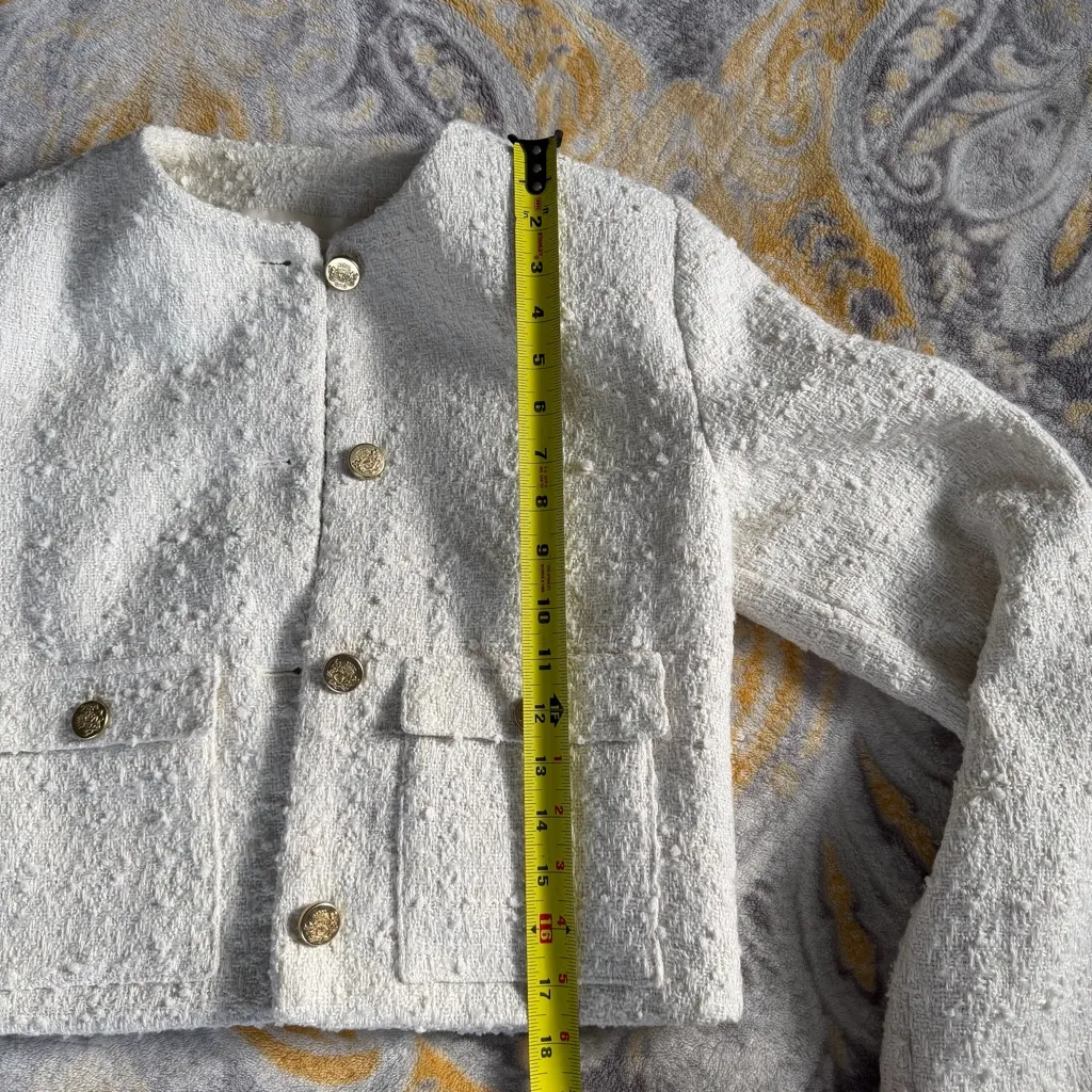 ABERCROMBIE & FITCH | COLLARLESS CROPPED TWEED JACKET IN WHITE SMALL - Image 7