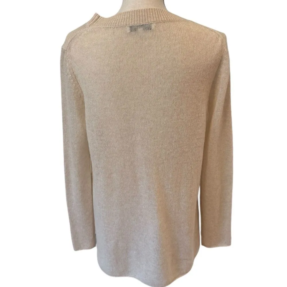White + Warren cashmere pullover sweater side slits in cream M Tan Size M - Image 2