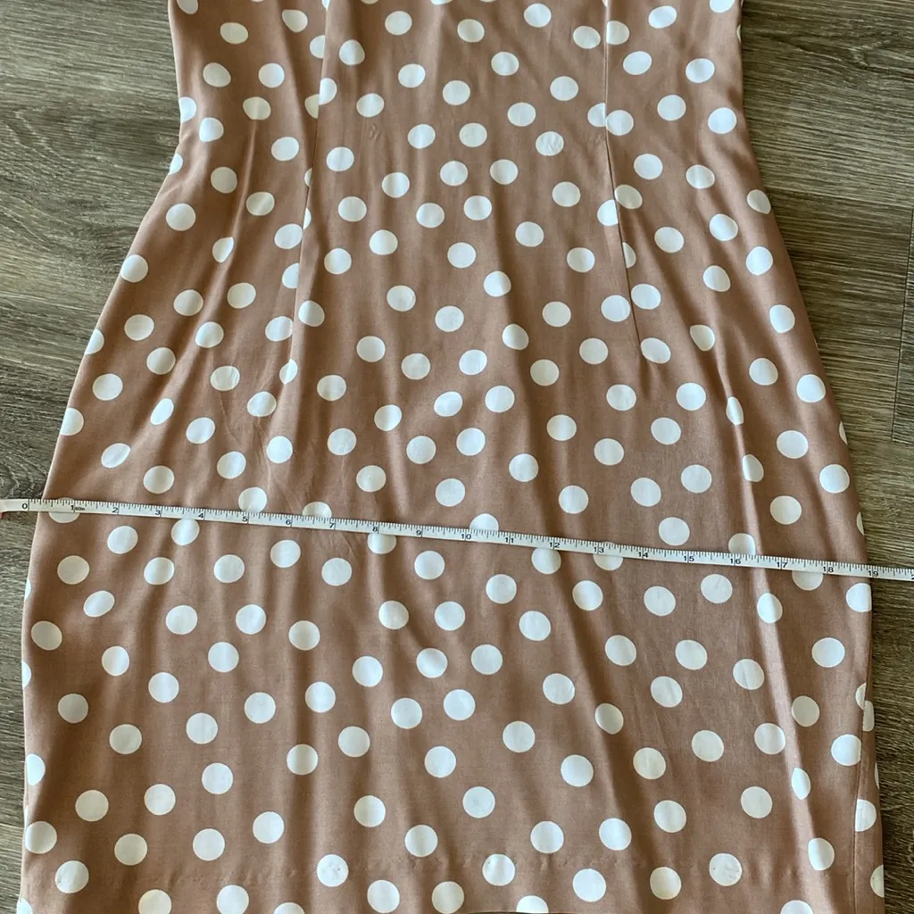 Vintage 90s polka dot dress mini neutral tan white dots XS Small - Image 10