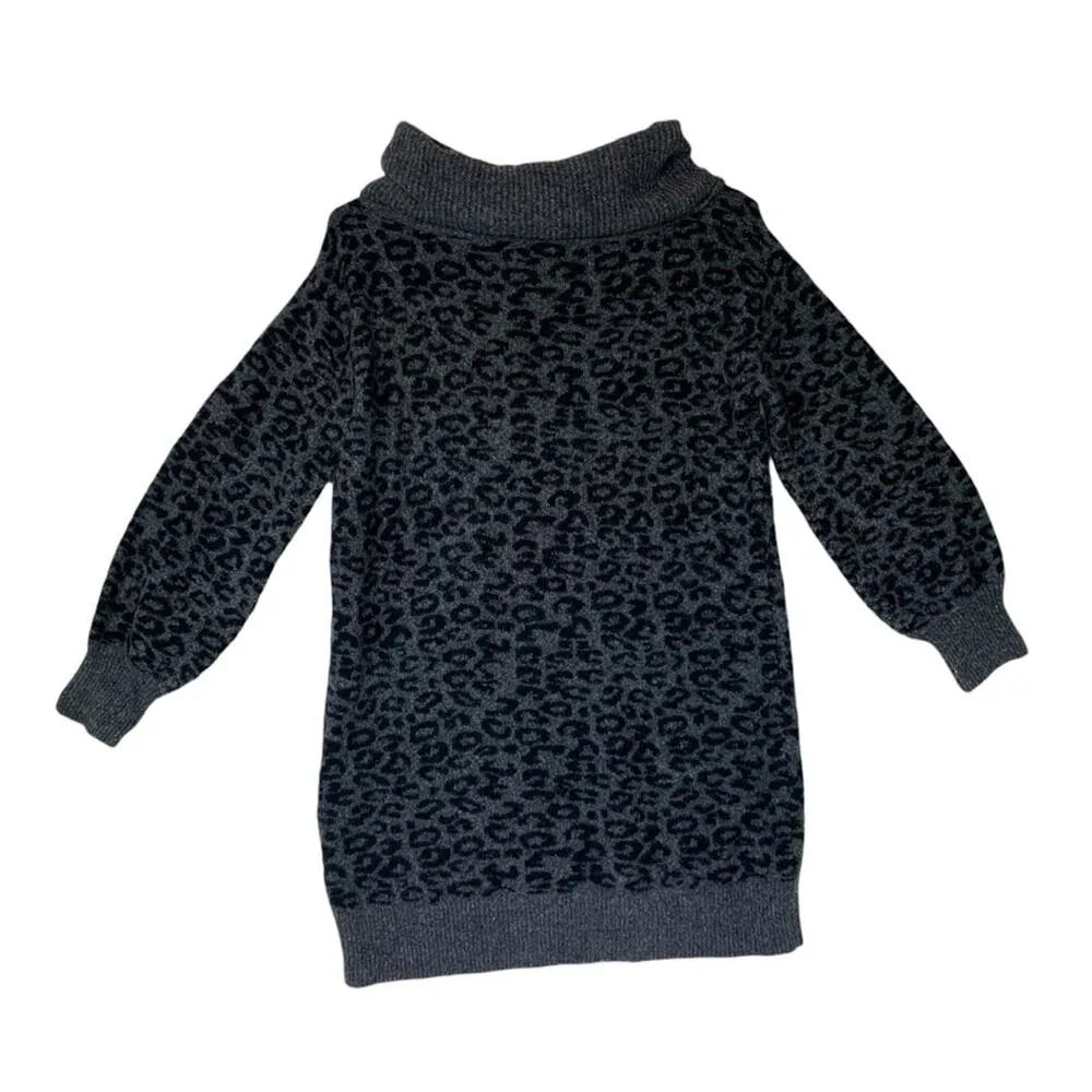 Anthropologie women's small tunic sweater cowl neck gray cheetah wool yak long s - Image 2