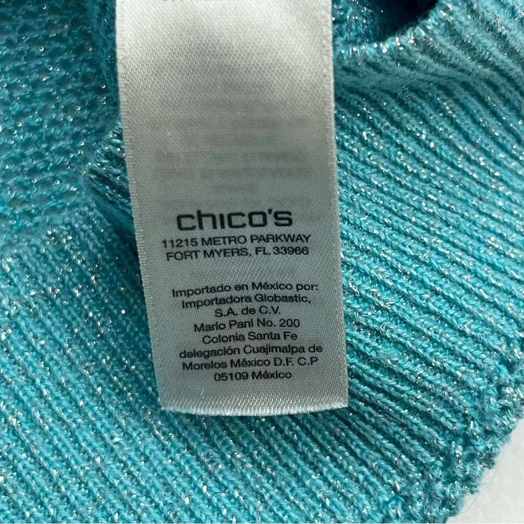 Chico’s Turquoise Blue Mesh Sweater Vanity Size 1 US Medium / 8 Short‎ Sleeve - Image 4