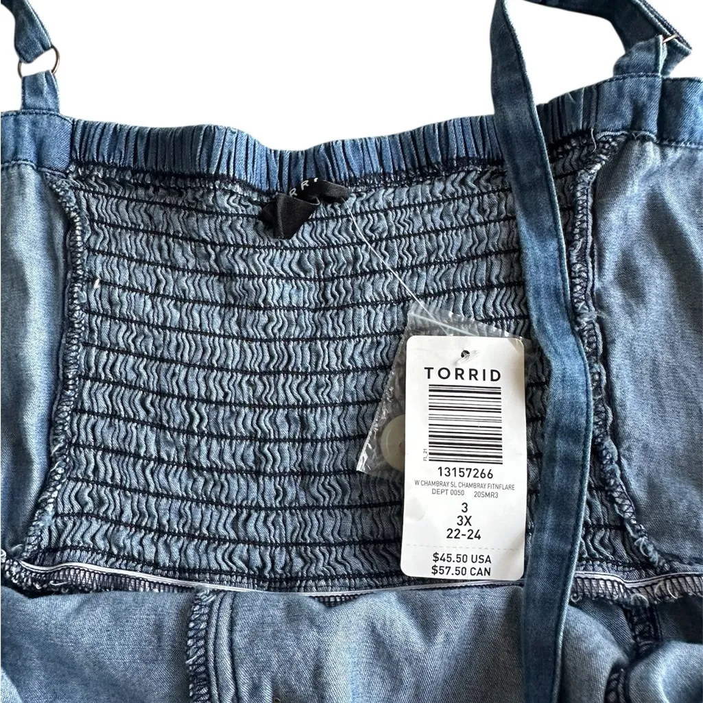 Torrid Blue Chambray Button Front Fit & Flare Cami Size 3X Cotton Denim Tank Top - Image 5