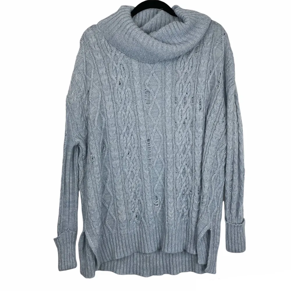 Free People Oversized Cable Knit Distressed Tunic Sweater - Image 3