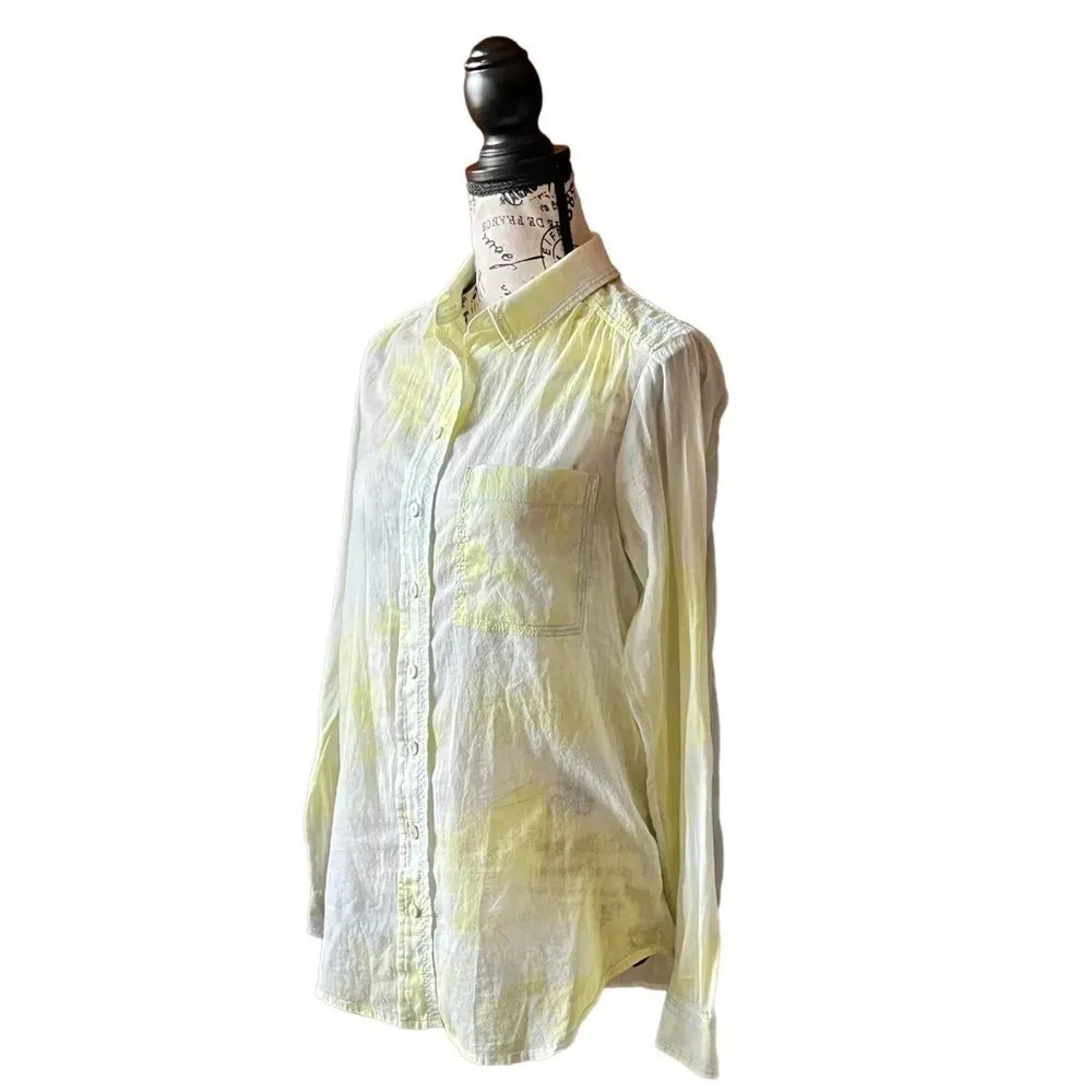 Pilcro Women’s Butter Yellow Button Down Blouse Size S Lightweight Crinkle Shirt - Image 3