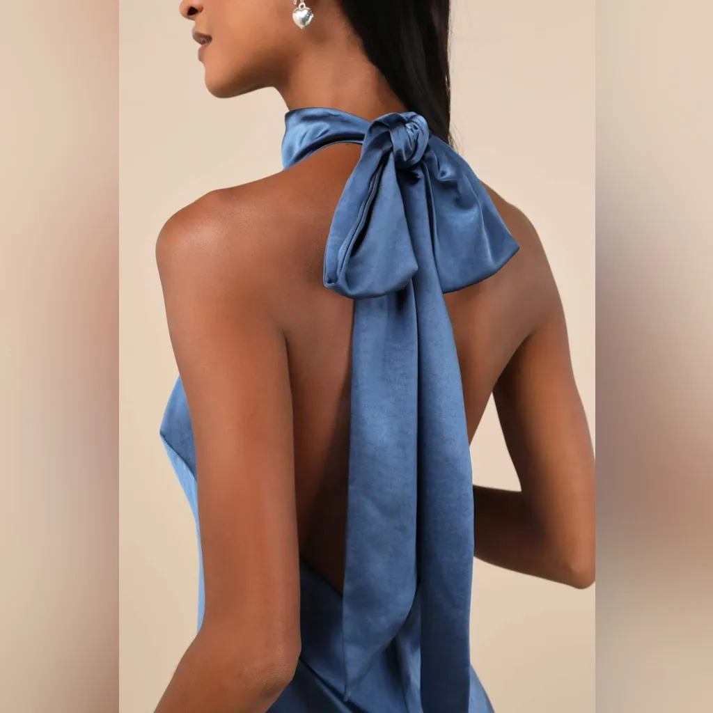 LULU’S Exceptional Status Blue Halter Backless Slip Midi Dress - Image 3