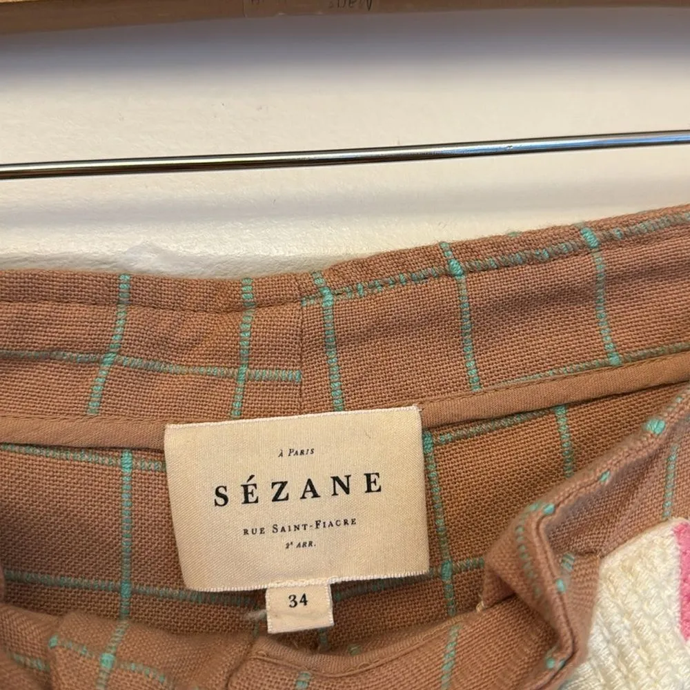 Sézane Arthus Tan Brown High-Waisted Cotton Blend Tailored Shorts EU 34 US XS - Image 4