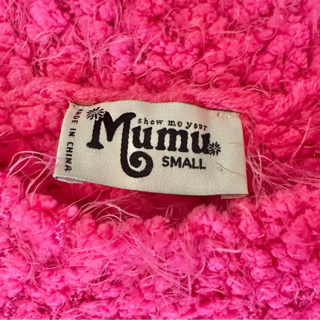 Show Me Your MuMu Cropped Varsity Sweater Dazzling Pink Knubby Knit Crew Neck - Image 6