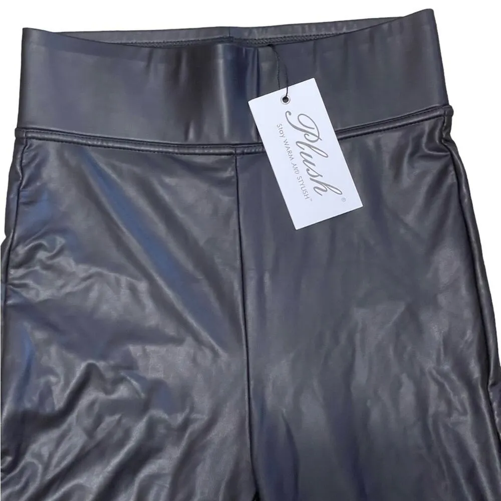 Plush Faux Leather Fleece Lined Liquid Moto Leggings Black Size Small NWT - Image 4
