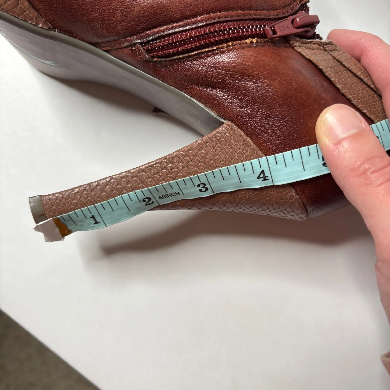 Poetic Licence London Brown Leather Ankle‎ Boots Bow Heel Snake Print 8.5M Size 8.5 - Image 9