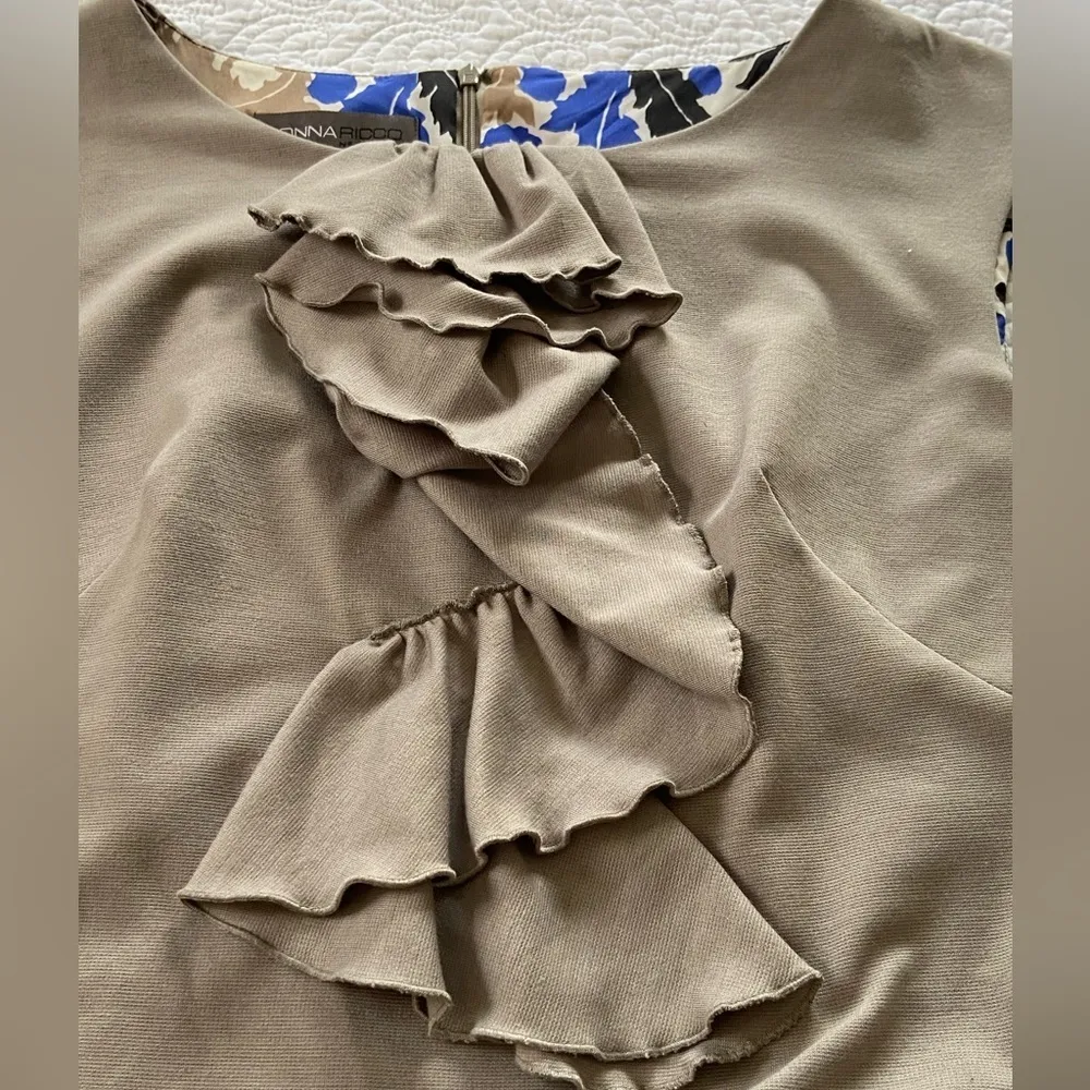 Donna Ricco Taupe Ruffled Layered Look Knee Length Midi Dress Feminine Size 12​ - Image 7