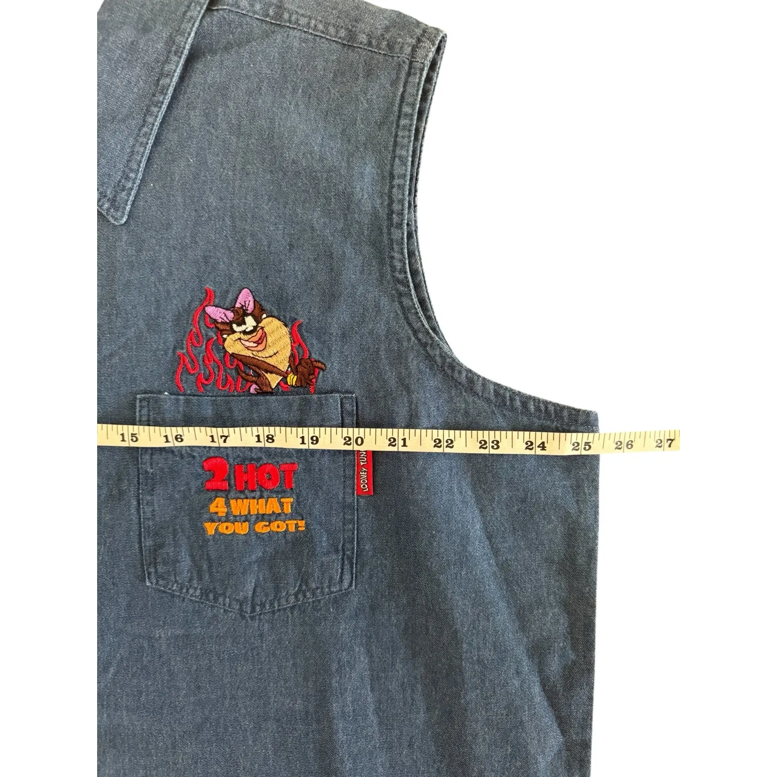 Vintage Looney Tunes Taz Devil Denim Vest Embroidered Cartoon Size 18/20W - Image 7