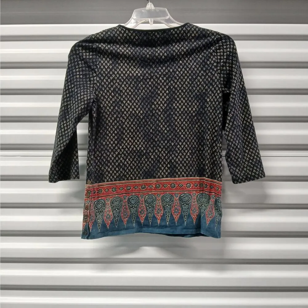 Lauren Ralph Lauren Women's Top Medium Black Print Pullover Stretch Sweater Boho - Image 2