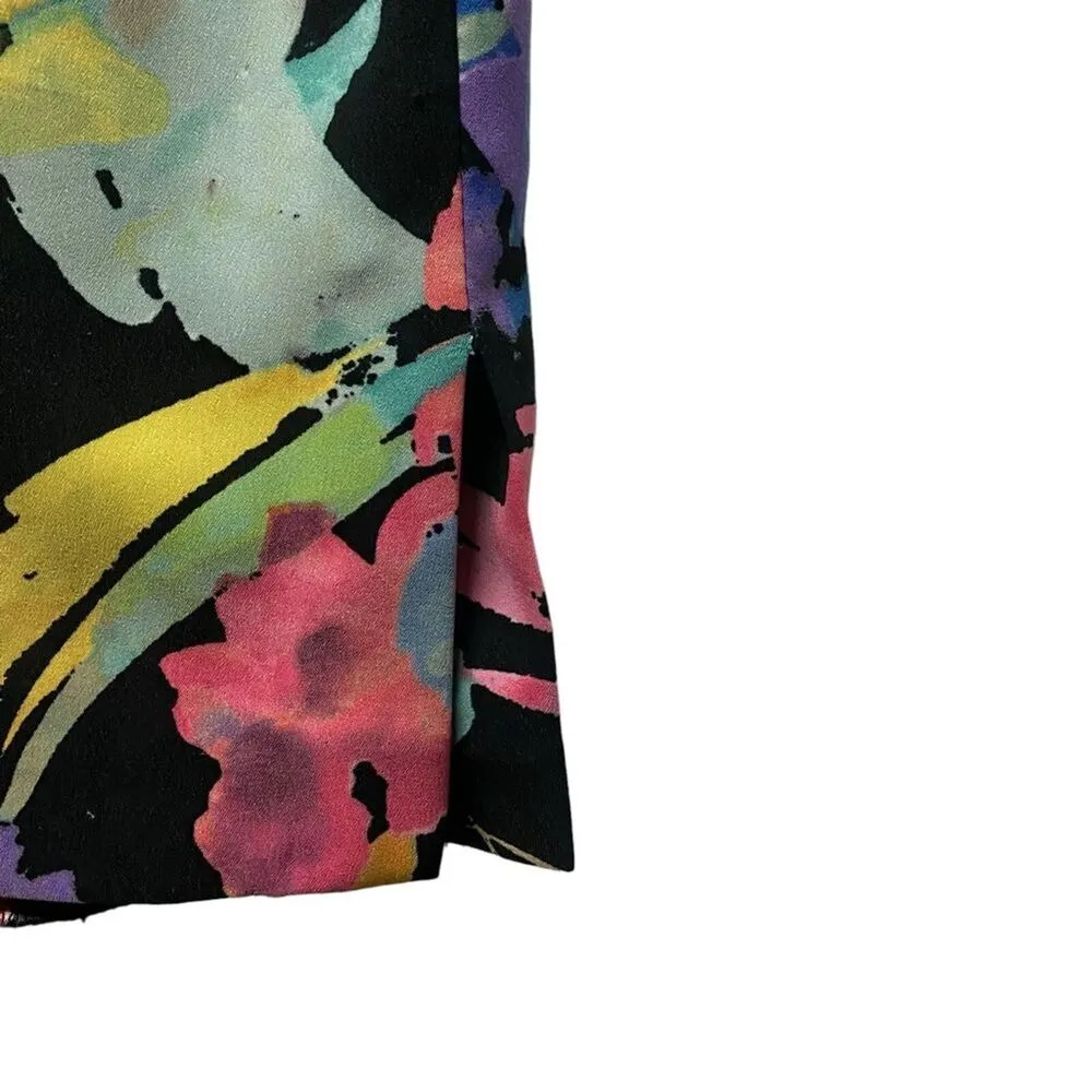 NYDJ Sylvia Stretch Crepe De Chine Dress Women's Size 8 Black Multi Lined - Image 8