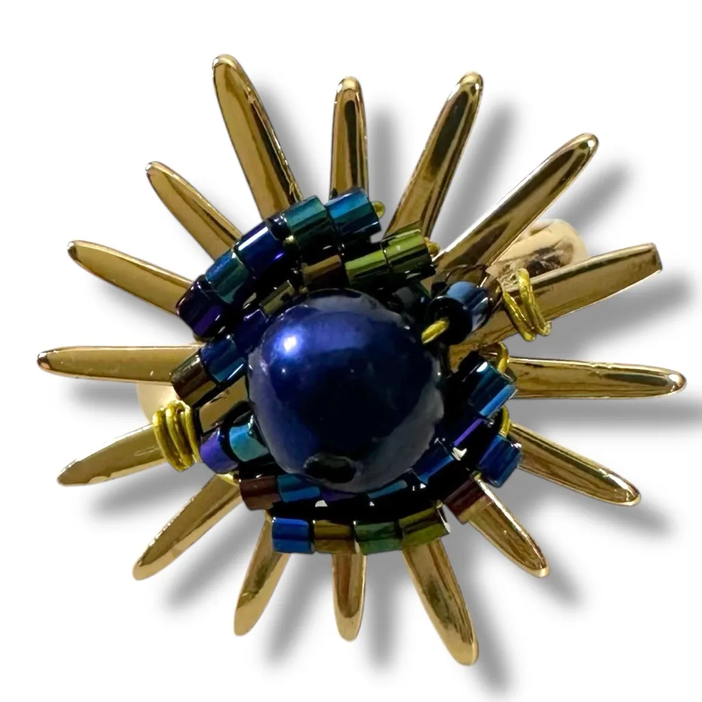 Free People Bohemian Celestial Witchy Ariana Ost Solar Sun Ring NWT Pearl Brass - Image 8