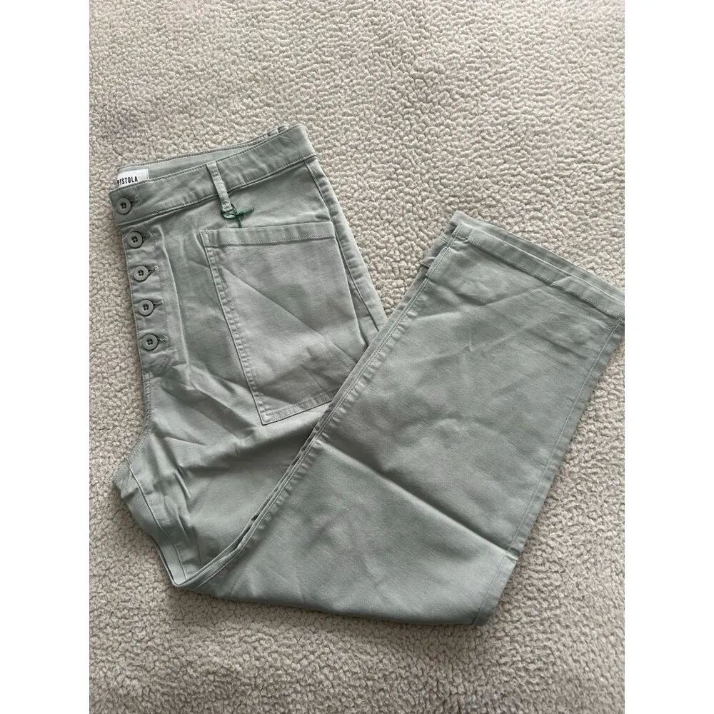 PISTOLA Tammy Button Fly Trouser Pants Straight Leg Sea-mist Green Size 33 - Image 8
