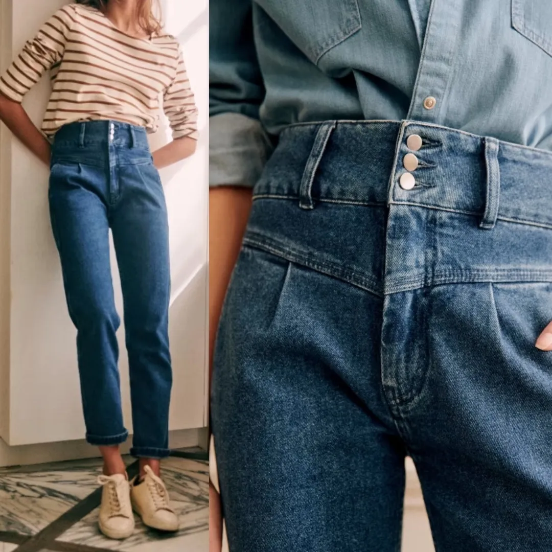 Sezane Denim Trouser Pants Sama High Waisted Tapered Blue Jeans Size 34 - Image 2