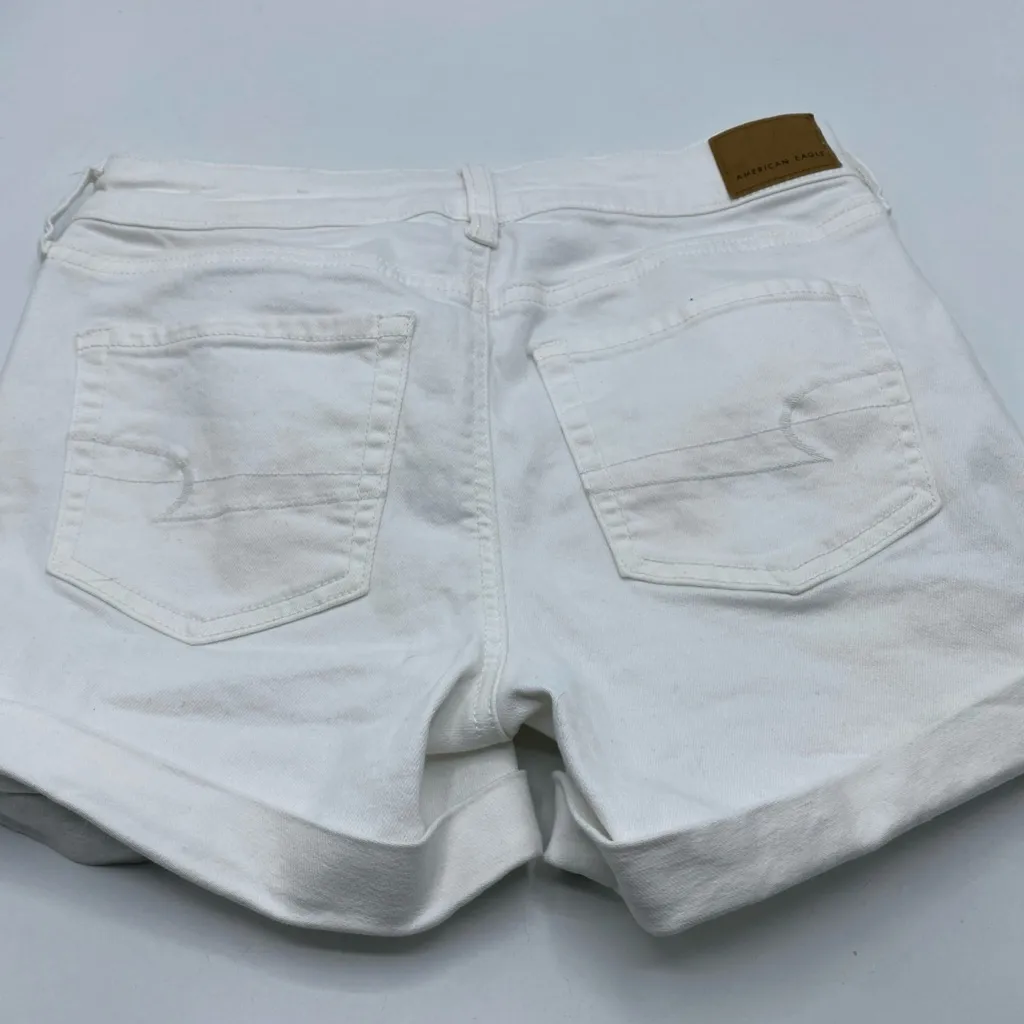 American Eagle Women's Super Stretch White Jean Shorts Cuffed 4 - Image 2