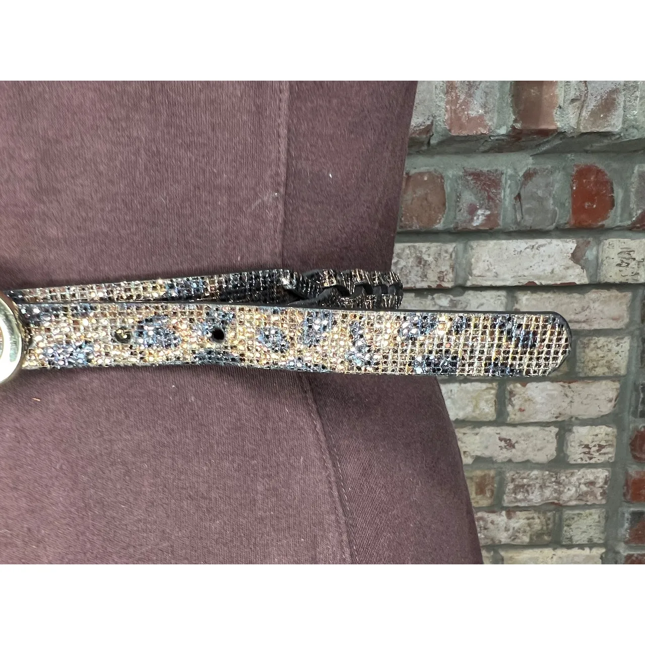Nine west belt braided sparkly animal print y2k bronze black gold - Image 5