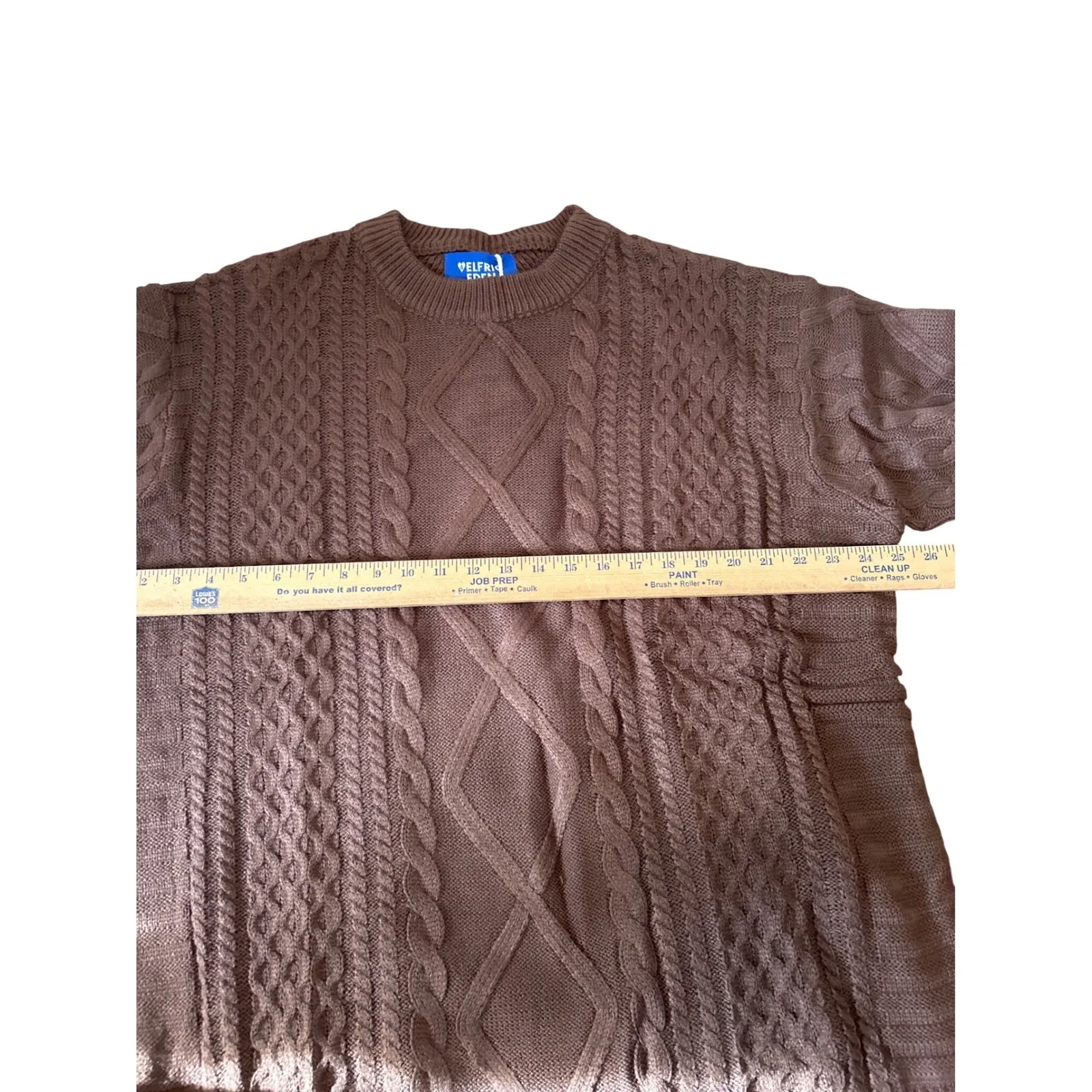 ELFRIC EDEN Brown Cable Knit Sweater Men's XXL Crew Neck Long Sleeve Pullover - Image 7