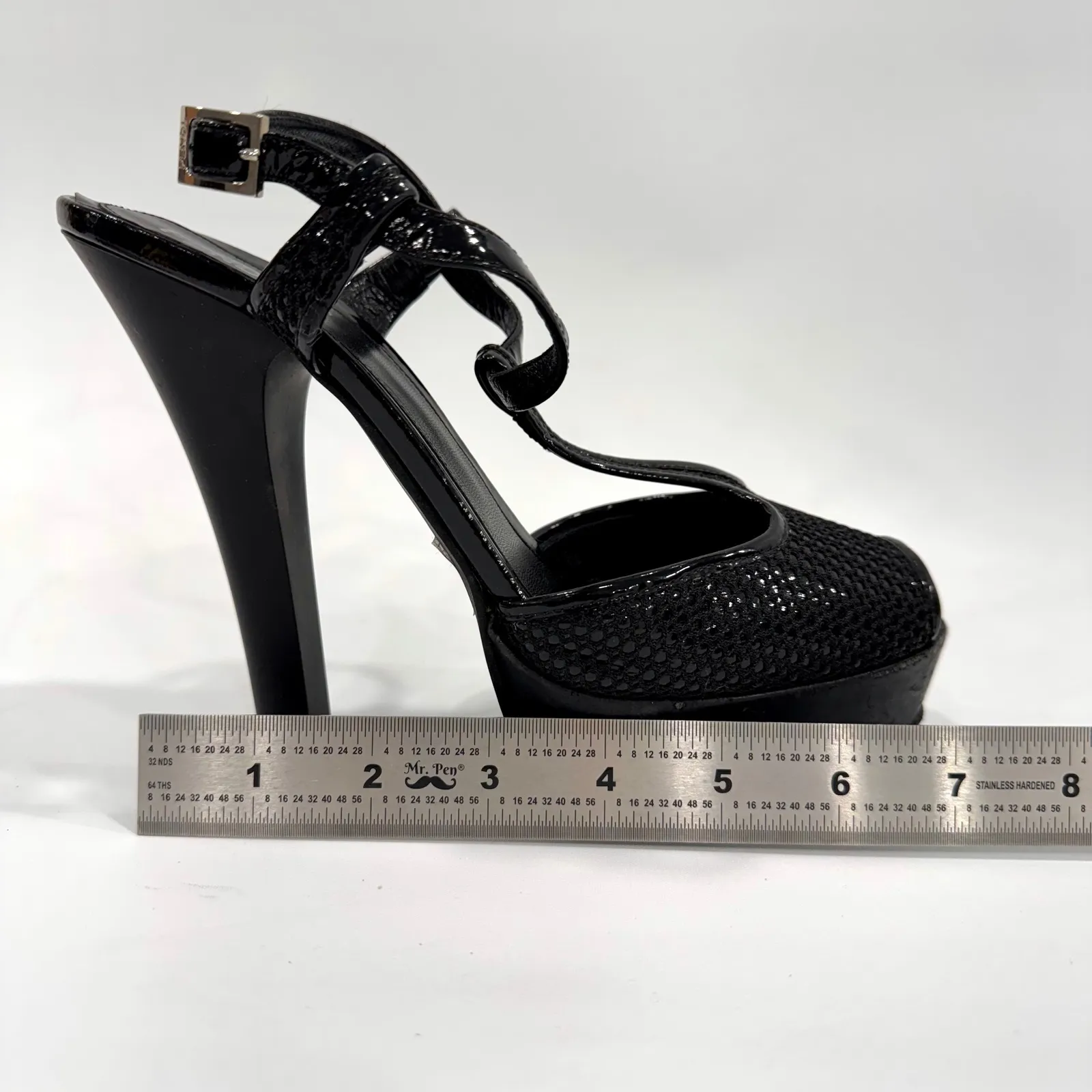 Fendi Black Patent Leather T Strap Platform Stiletto Heels Made in Italy Size 9 - Image 8