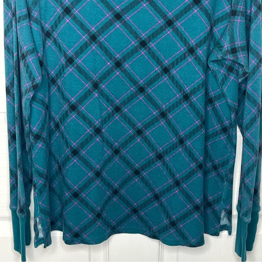 Victoria’s Secret Sz XL Long Pajama Set Teal Purple Black Argyle Plaid - Image 4