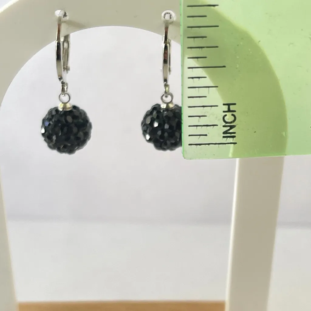 Black Sparkly Ball Drop Earrings - Image 3