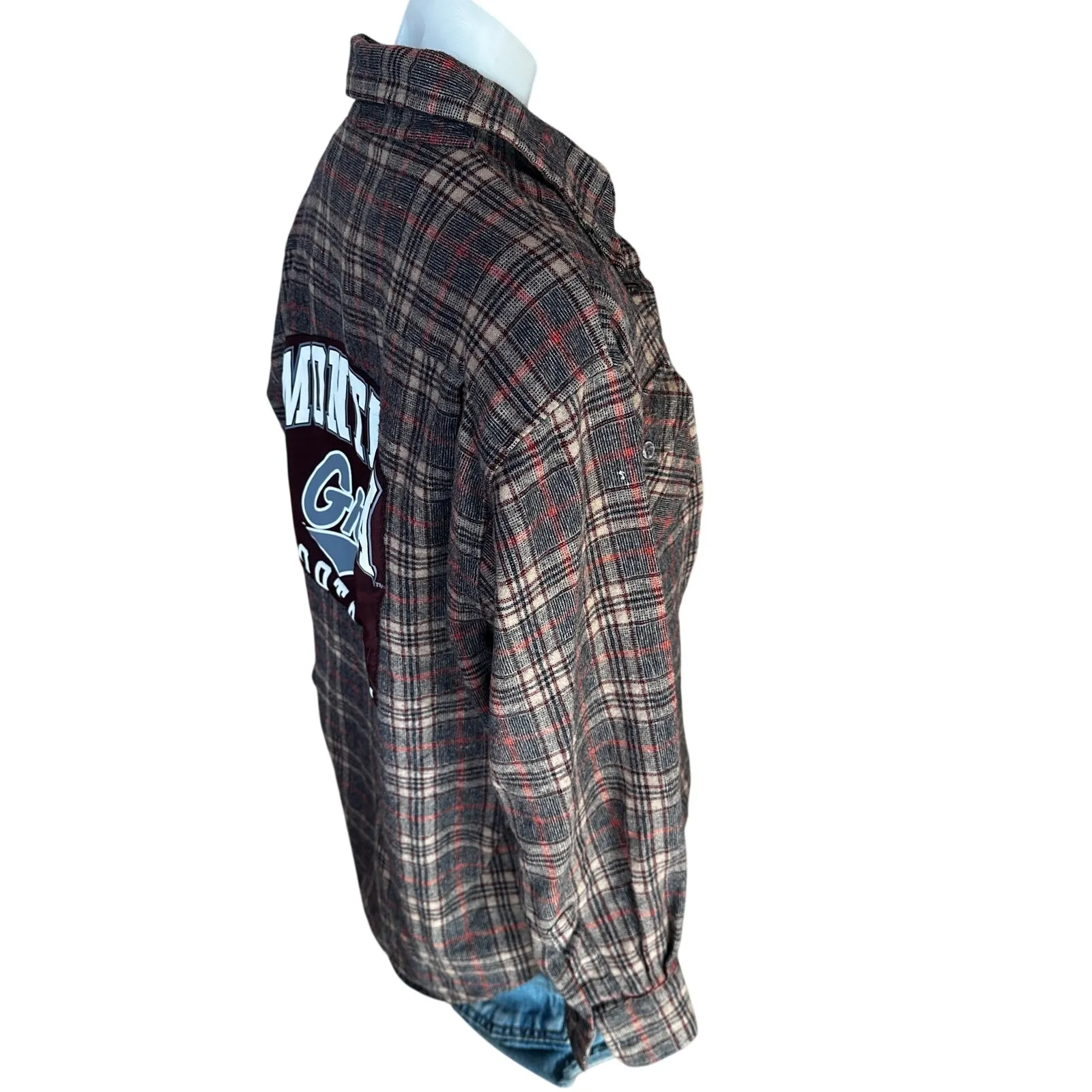 University of Montana Grizzlies Plaid Flannel Shirt LARGE Oversize Football Griz Red - Image 3