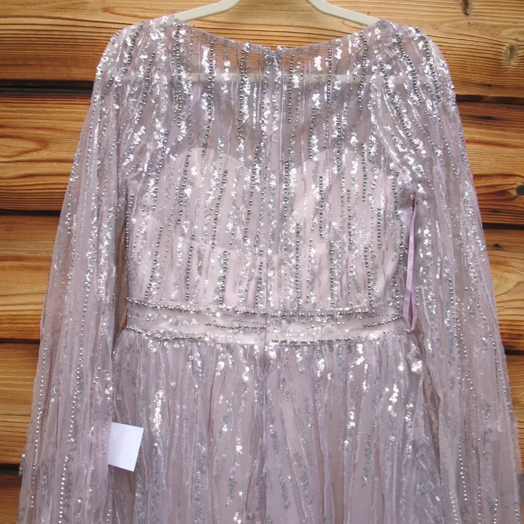 LARA A Line Gown With Long Cape Sleeves Purple Size 6 - Image 11