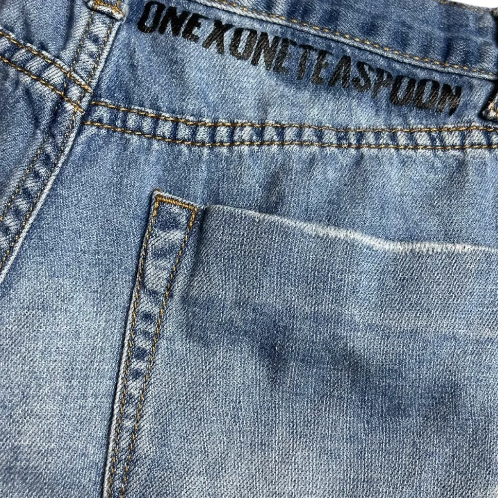 One X One Teaspoon Blue Denim Fringe Hem High Rise Shorts Size 26 - Image 7