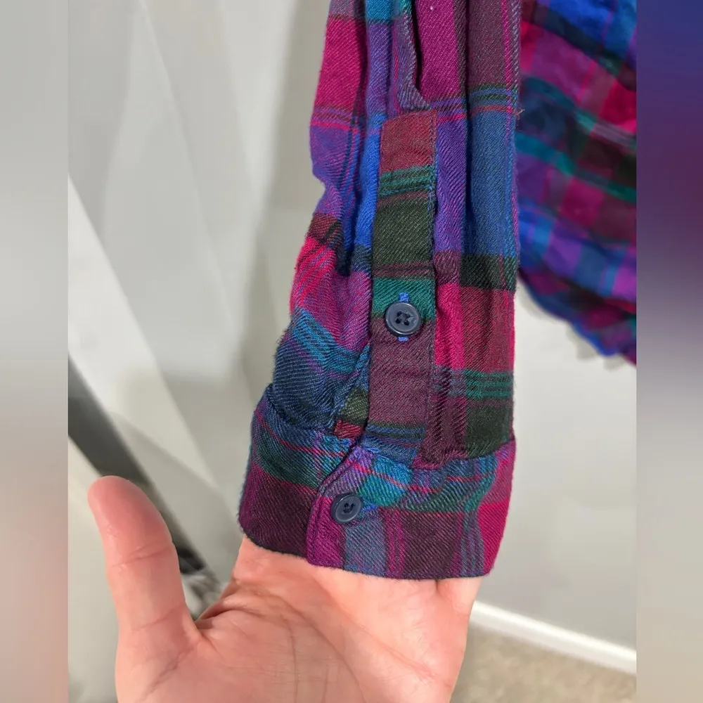 Lucky Brand Women's Plaid Long Sleeve Popover Shirt Red Blue Casual Embroidered - Image 5