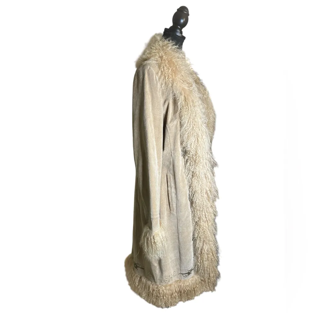 Vintage Y2K Colebrook Penny Lane Coat Camel Suede Mongolian Lamb Fur 2001 Rare Tan Size M - Image 9