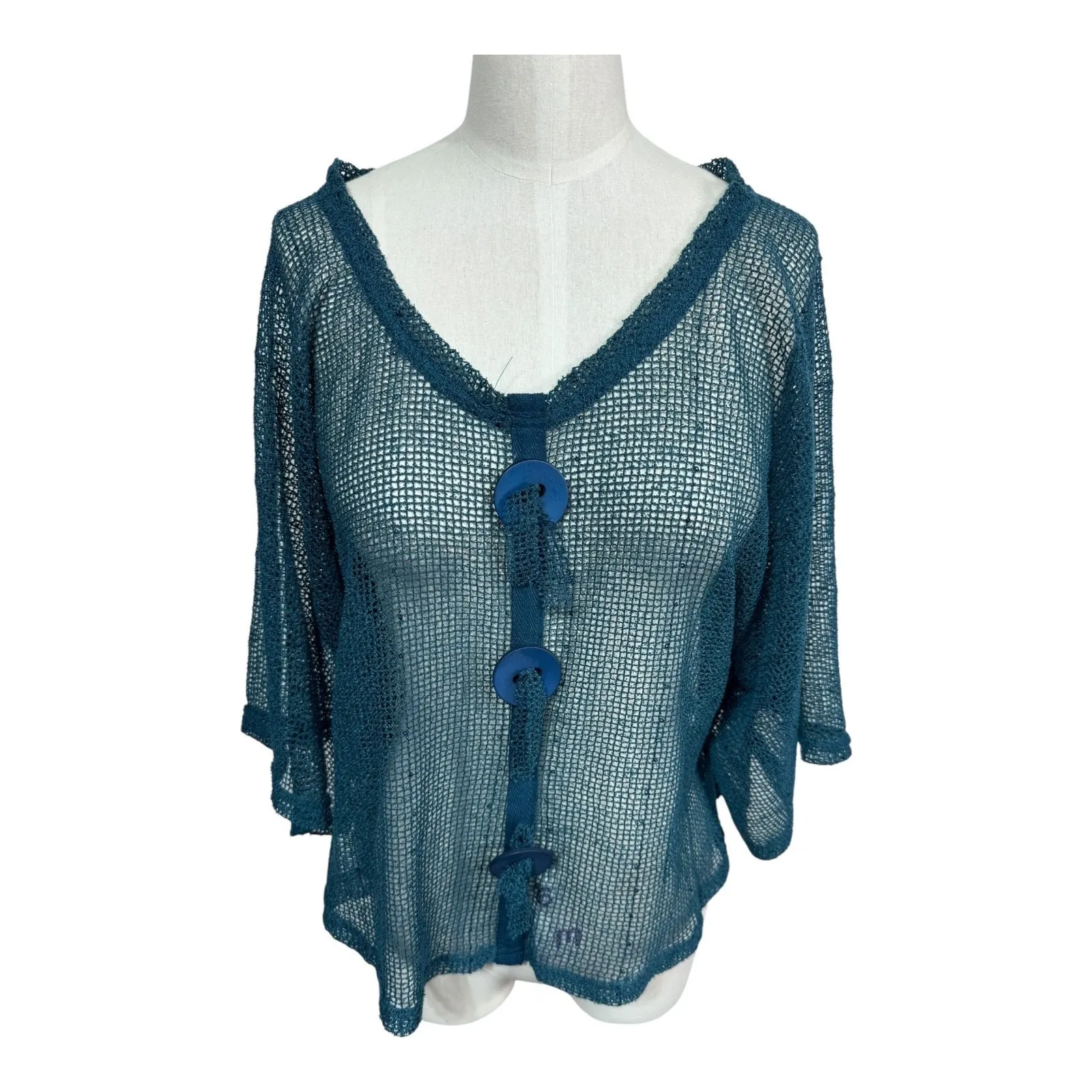 Vintage Noelle Blue Mesh Knit Fairycore Sequin Cardigan Artsy‎ Boho Sheer Top OS Green Size undefined - Image 8