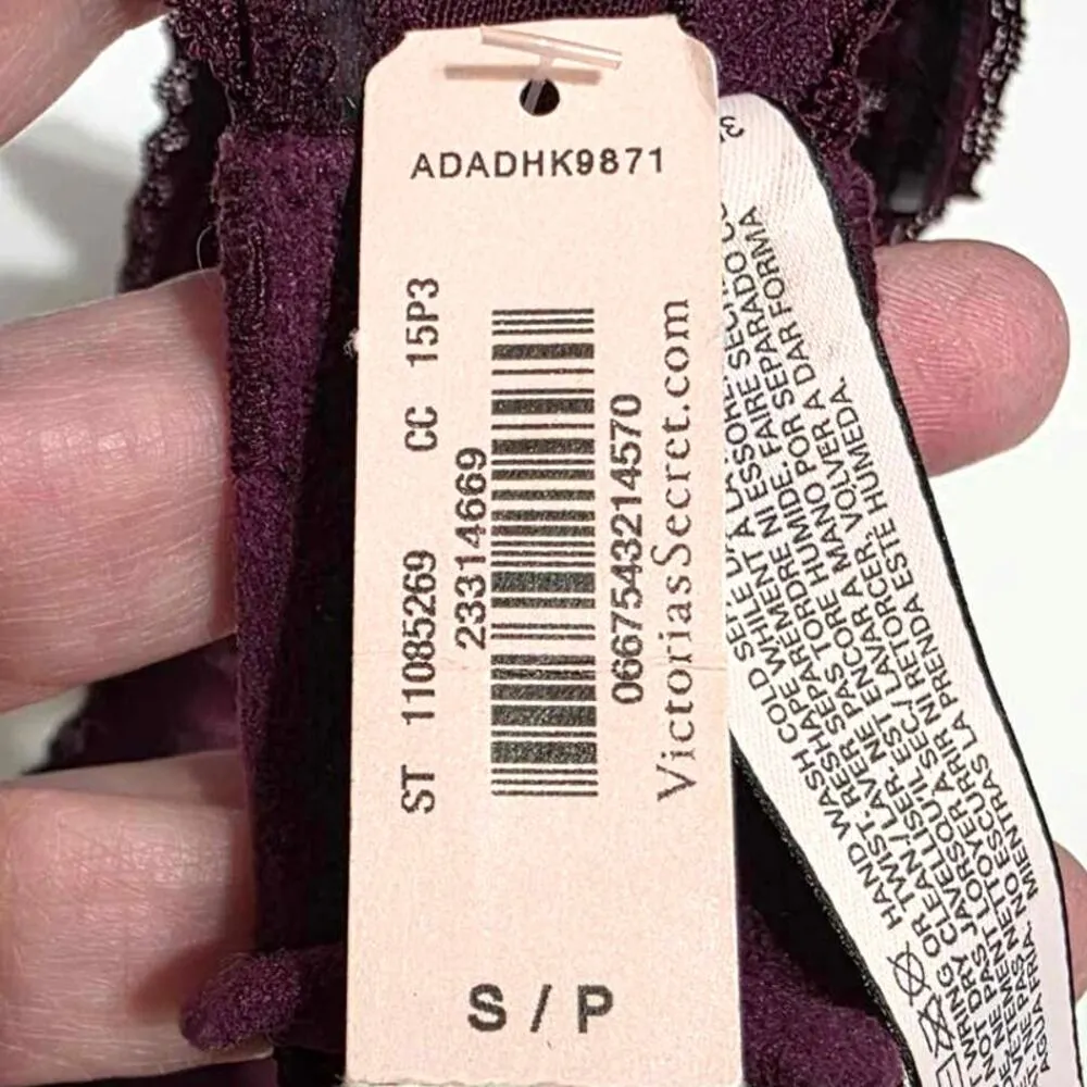 VS Victoria's Secret Lace Underwire Strapless Bandeau Bra Burgundy Small NEW - Image 4
