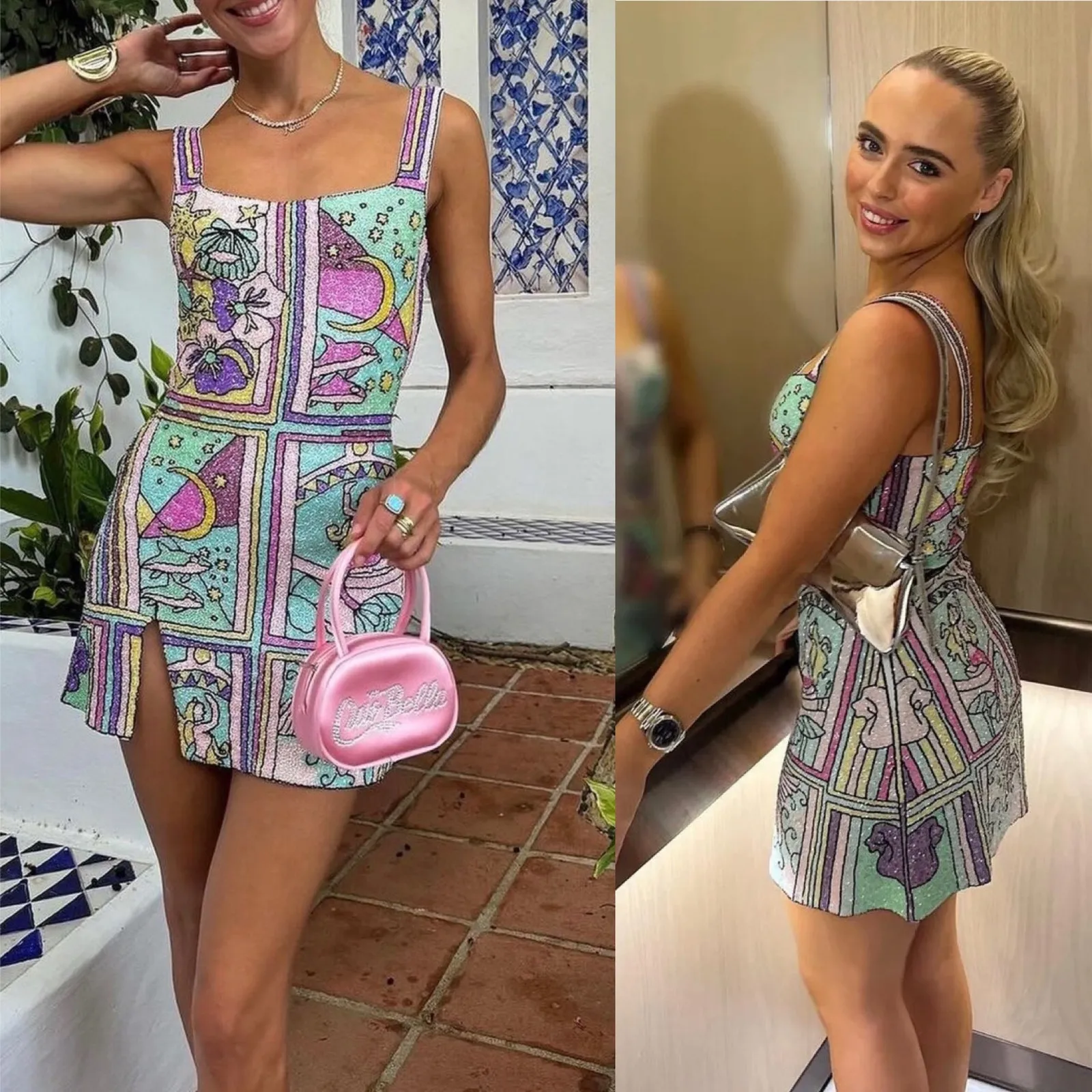 Oceanus Talia Hand Beaded Crystal Embellished Mini Dress Size M NWT Purple Size M - Image 14