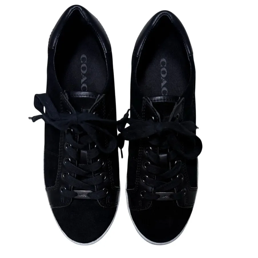 Coach Paddy Black Suede and Leather Sneakers Lace Up Low Top Womens Size 7.5 - Image 3