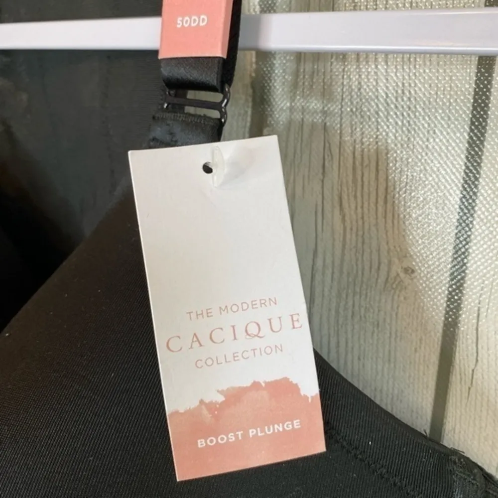 Cacique Front Close Smokth Boost Plunge Bra Lace‎ Racerback Size 50DD Black - Image 3