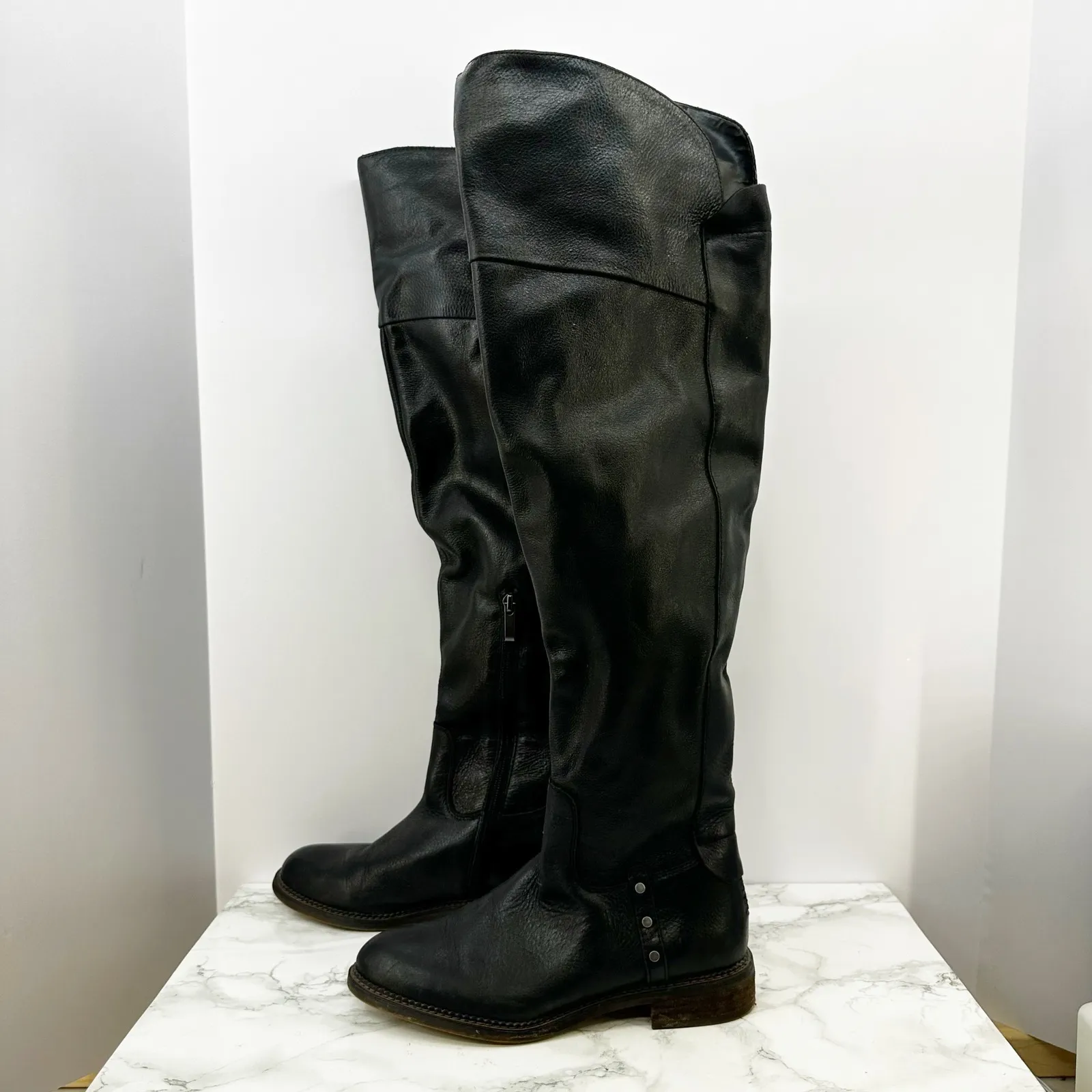 Franco Sarto Sz 6 Black Leather Over The‎ Knee Boots Riding Boots Equestrian - Image 2