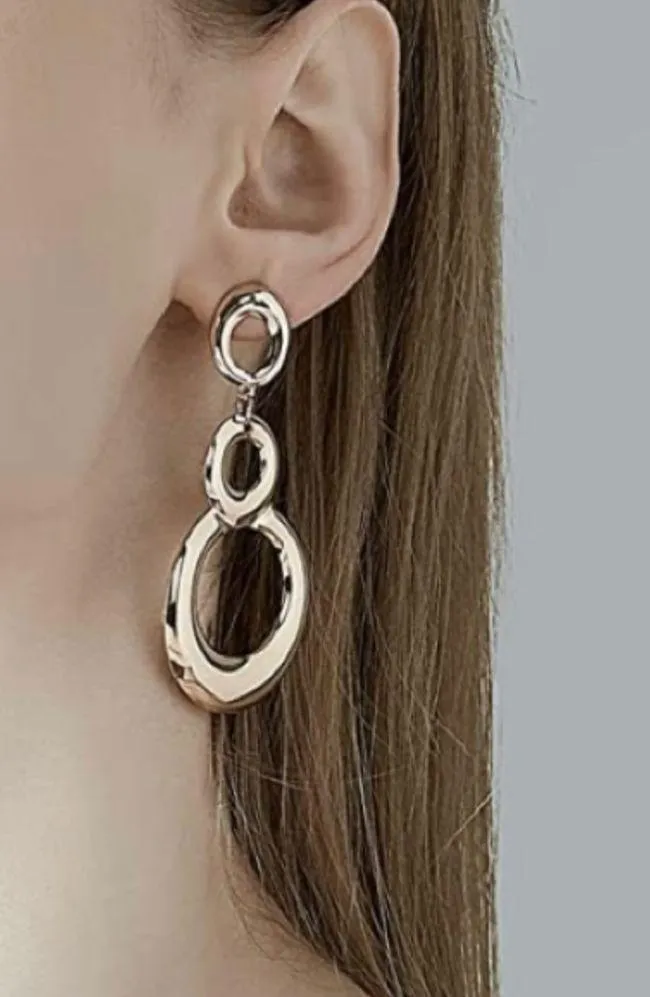 Fashion Gold Plated Chain Round Hoop Statement Dangle Earrings. NWT - Image 2