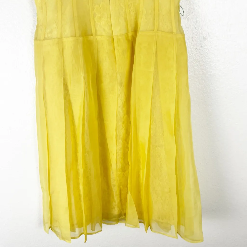 KAY UNGER 100% Silk Canary Yellow Spaghetti Straps Pleated Dress, Size 6 - Image 11