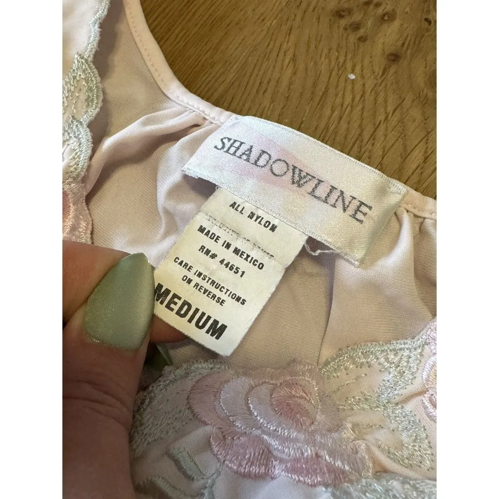 SHADOWLINE PINK NYLON NIGHTGOWN SIZE Medium Embroidered Floral Lightweight - Image 5