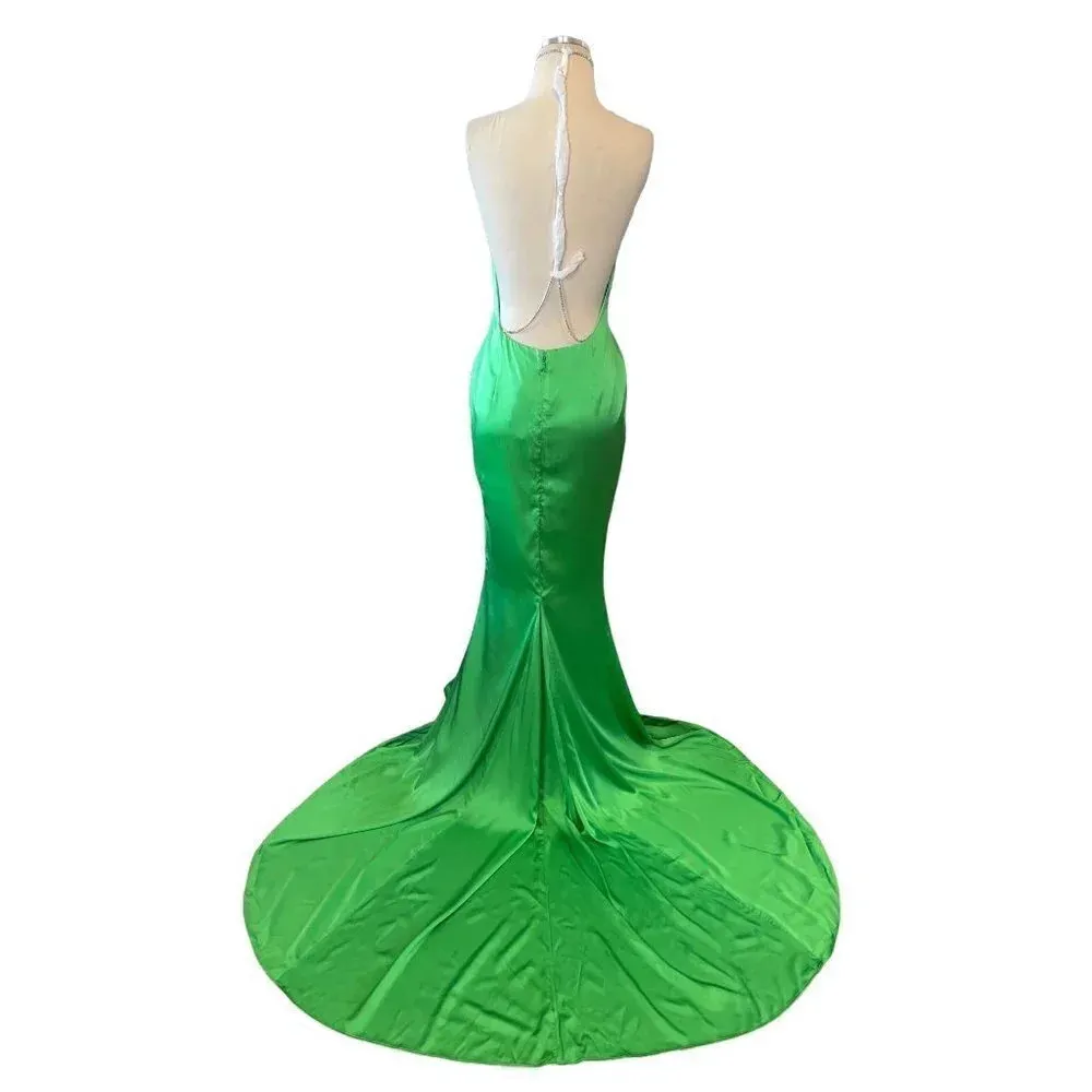Retrofete Satin Crystal Margot Gown in Green XSmall New. Long Maxi Dress Size XS - Image 8