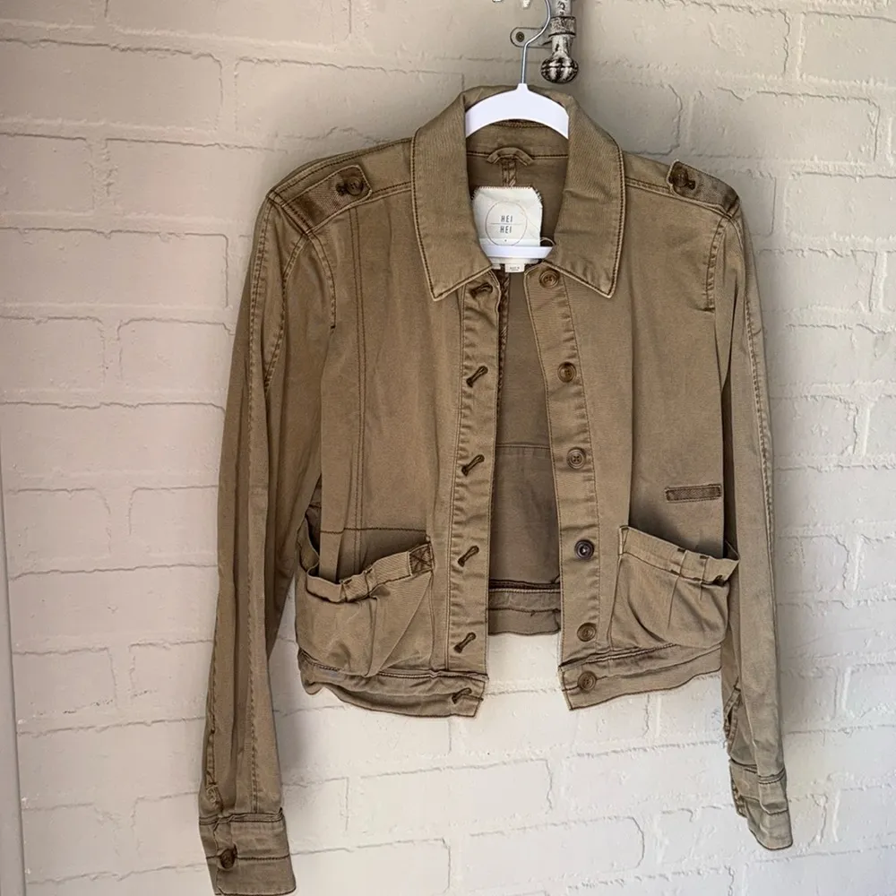 Anthropologie Hei Hei Cropped Utility Jacket Small Military Style xs distressed‎ - Image 2