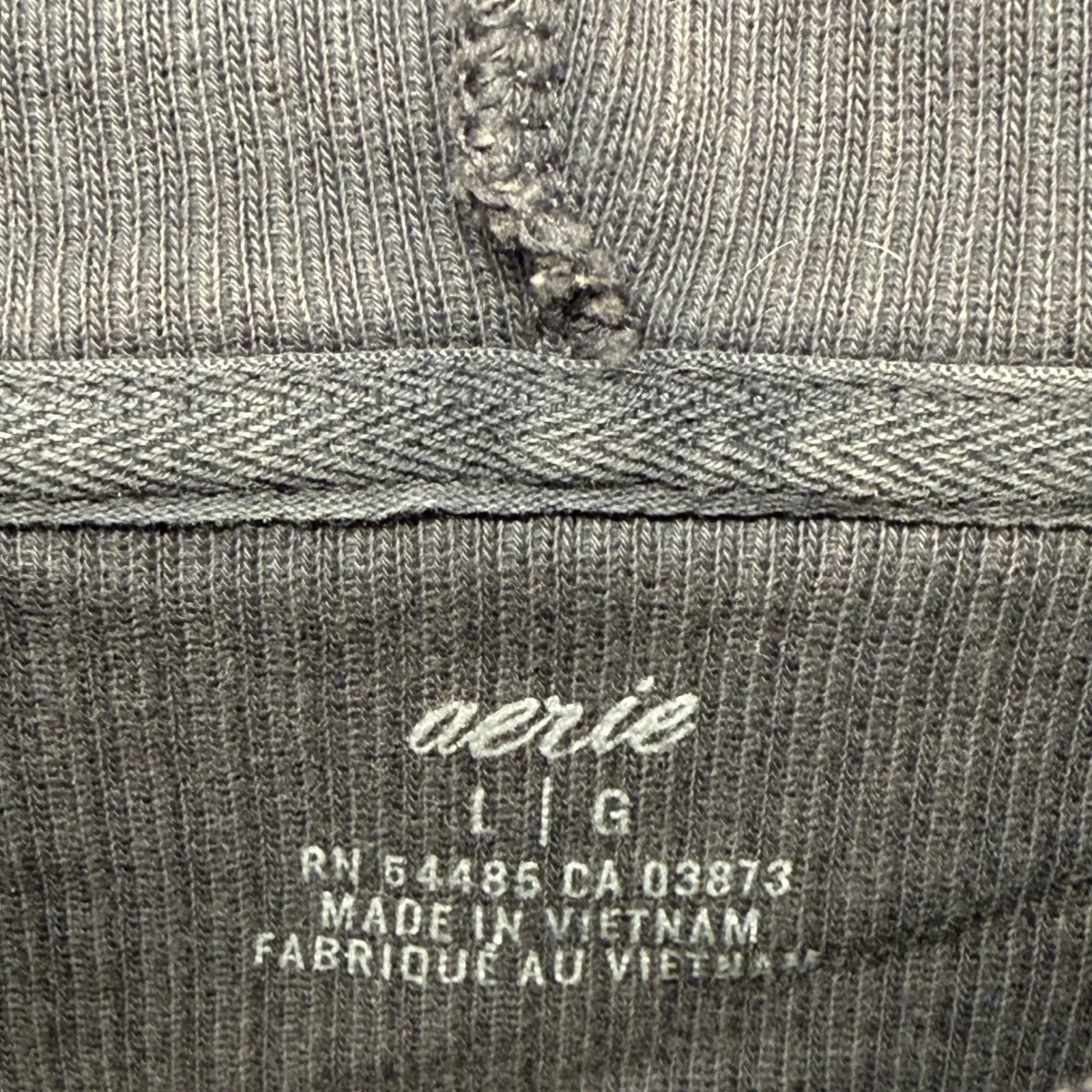 Aerie Hoodie Pullover Ribbed Drawstring Cropped Comfy Casual Gray Large‎ - Image 4