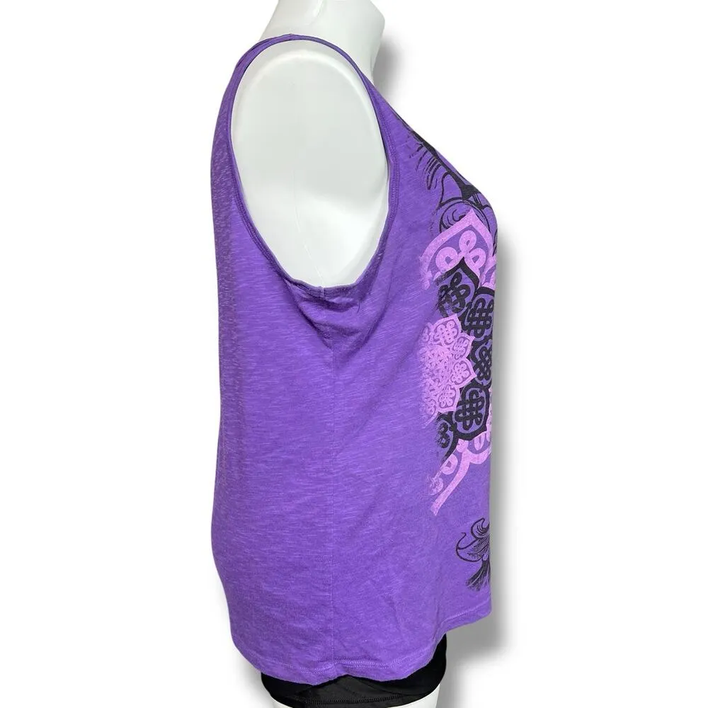 Faded Glory Womens Tank Top Sleeveless Keyhole Scoop Neck Purple Floral Print 2X - Image 3