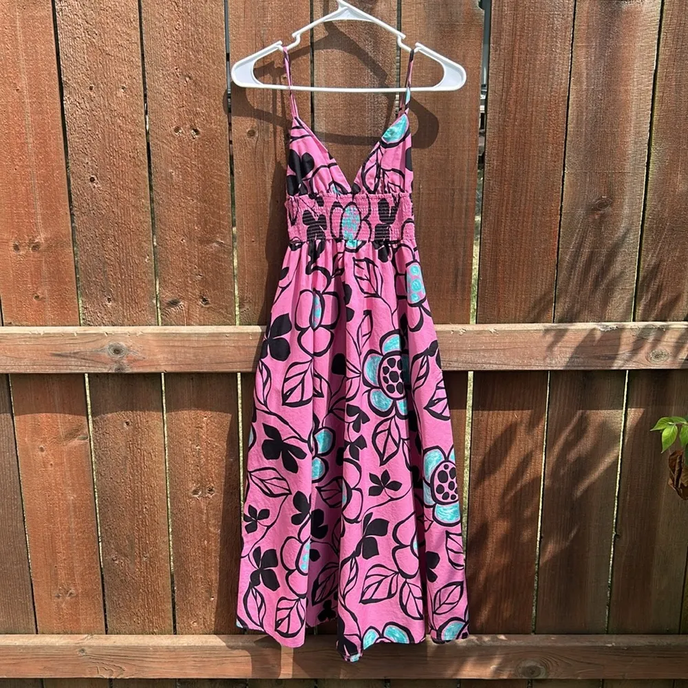 ZARA Floral Retro Midi Length Pink Dress Size XS - Image 5