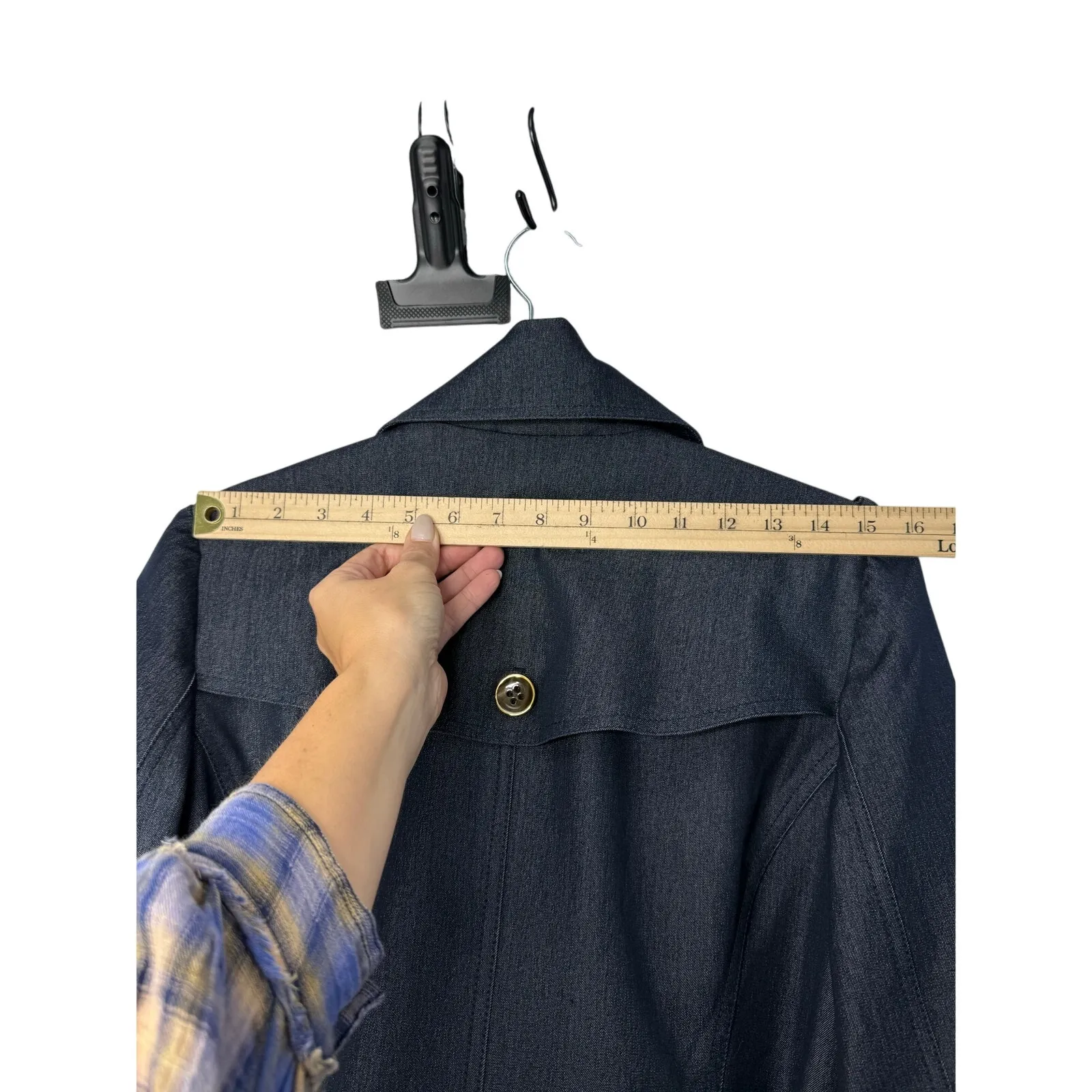 Caché Denim Trench Coat Women’s Small Y2K Glam Parisian Old Money - Image 9