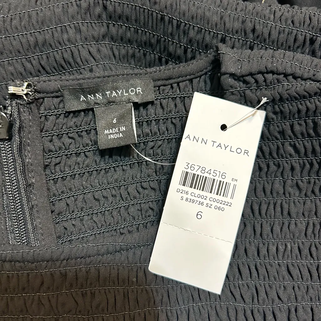 Ann Taylor Smocked Flare Pocket Midi Dress Black Size 6 Holiday Party Cocktail - Image 12