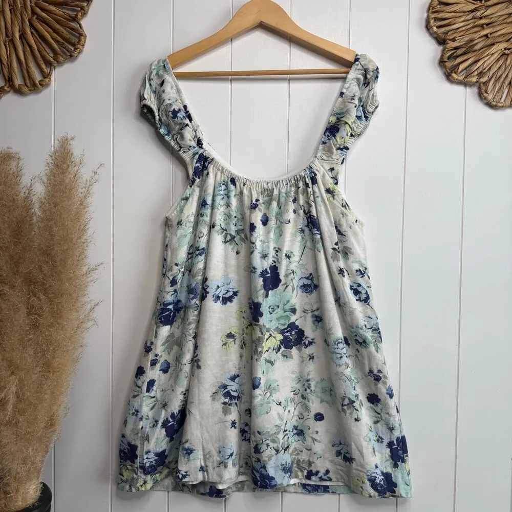 Free People mini dress floral boho pleated summer cotton linen beach Small - Image 5