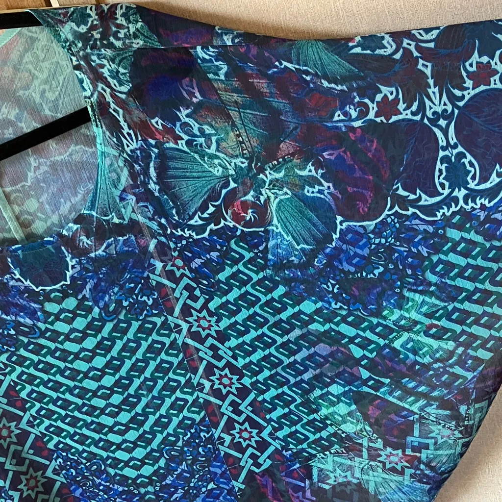 One World Blue and Green Sheer cover up petite medium - Image 7